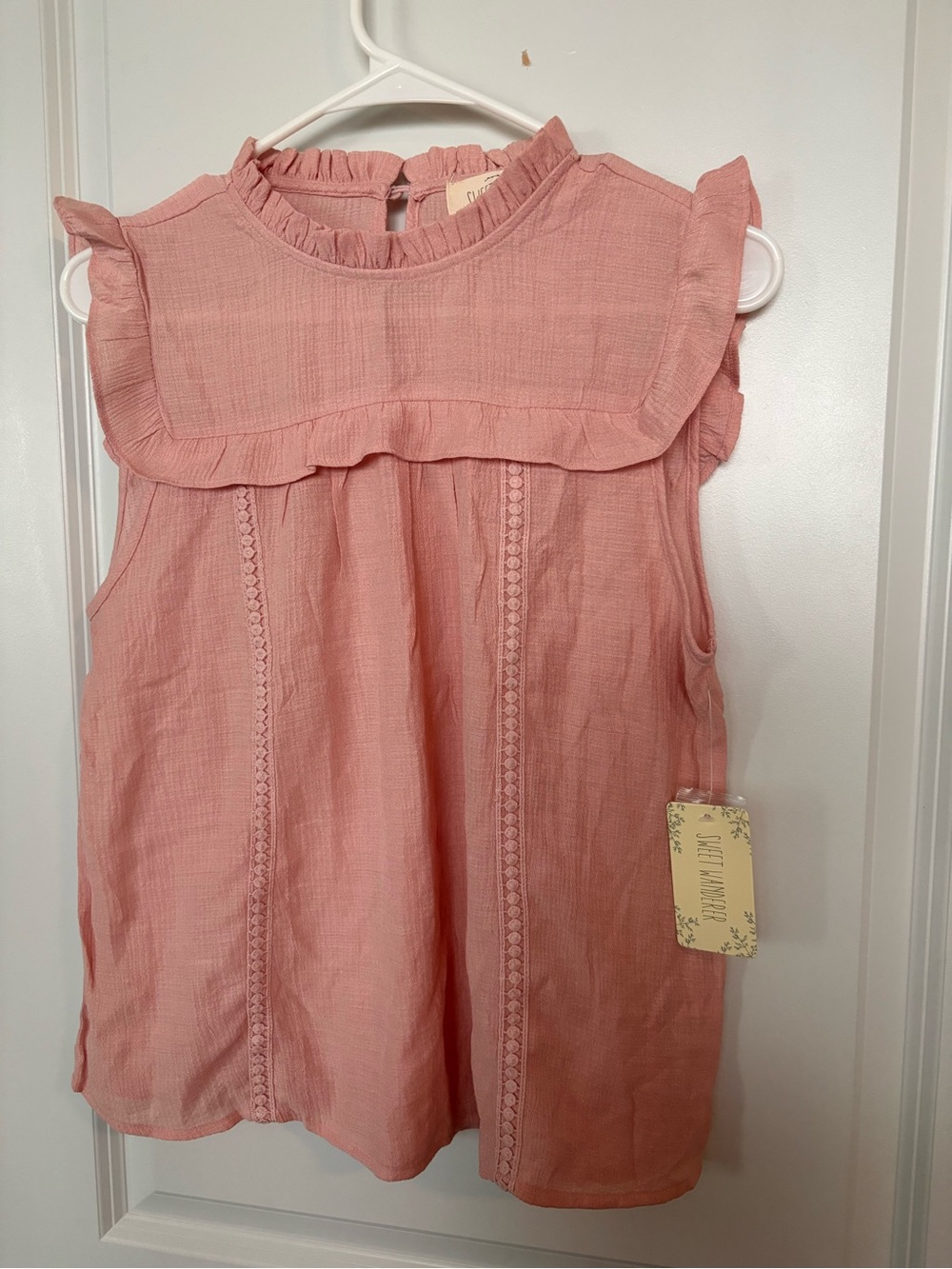 Womens Peach Ruffle Yoke Sleeveless Top